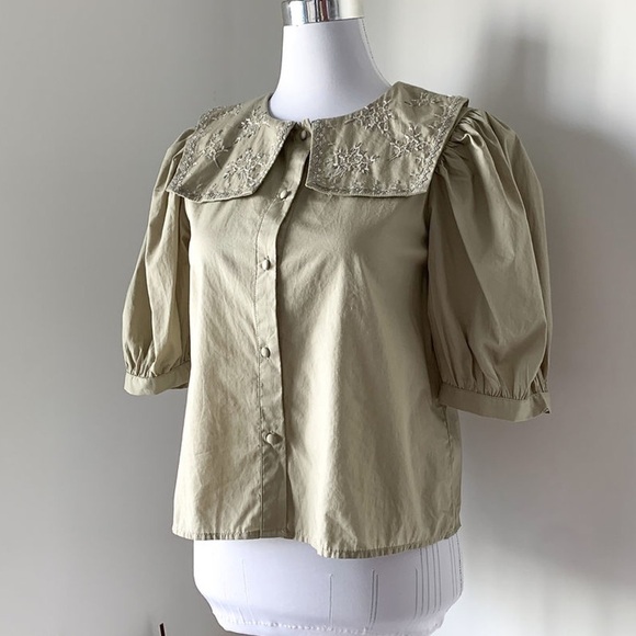 NWT Zara Embroidered Collar Shirt in Sea Green - Picture 7 of 9